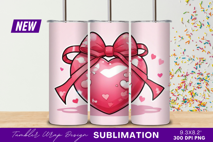 Heart With Ribbon Cartoon Valentine Tumbler Png