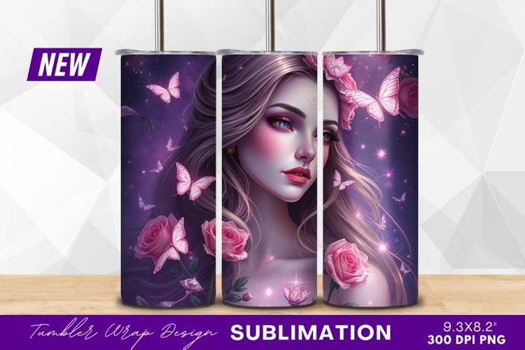 Beautiful Woman With Roses And Butterflies Tumbler