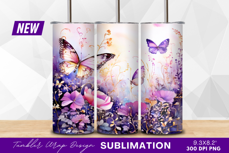 Watercolor Butterflies And Flowers Artistic Tumbler