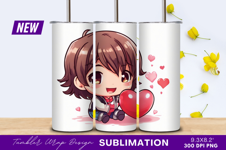 Chibi Boy With Heart Valentine Illustration Tumbler Png