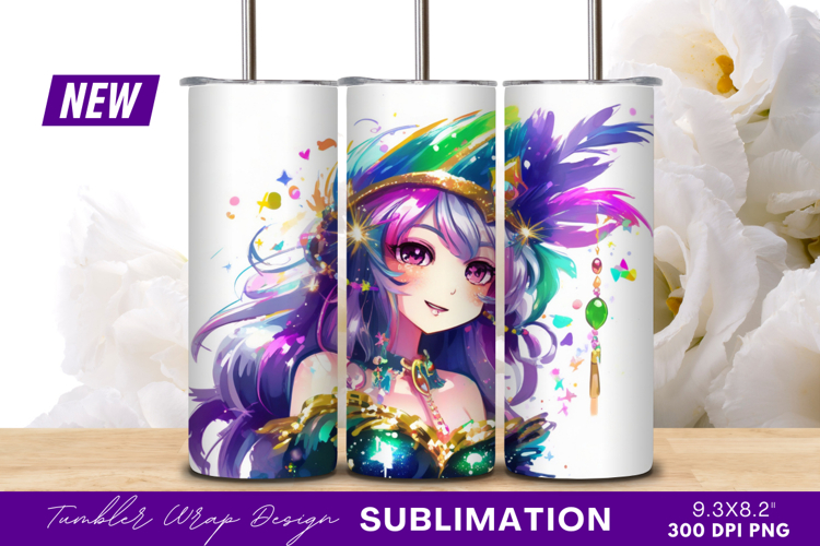 Colorful Anime Girl With Feathers Tumbler Png