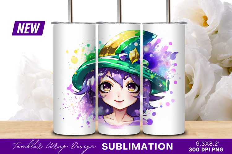 Cute Anime Girl With Witch Hat Tumbler Png