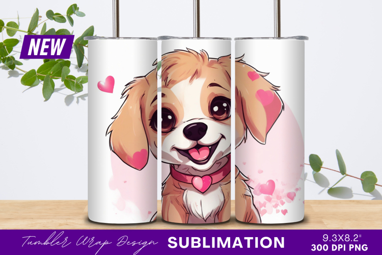 Cute Puppy Dog With Pink Hearts Illustration Tumbler Png