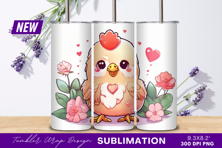 Adorable cartoon chicken with flowers and hearts Tumbler