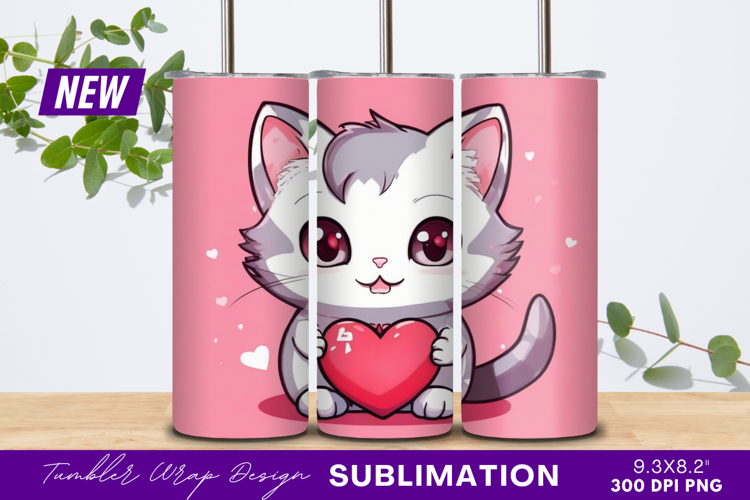 Cute valentine cat holding a heart Tumbler Png
