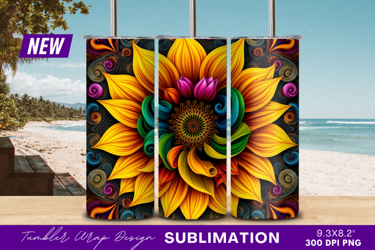 Colorful Sunflower Detailed Digital Art Illustration Tumbler