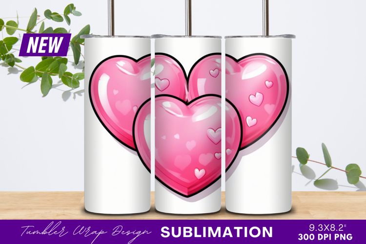 Three pink hearts with smaller heart accents tumbler png