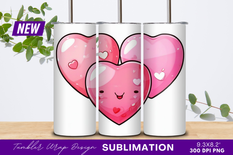 Three cute pink hearts cartoon illustration tumbler