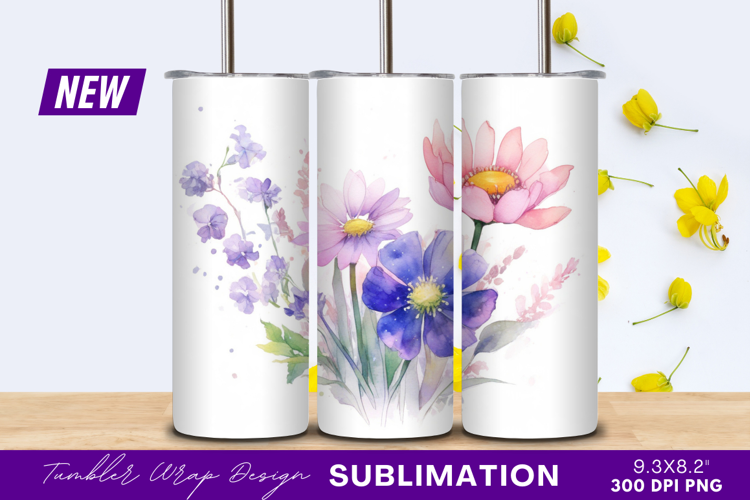 Watercolor floral bouquet tumbler png design