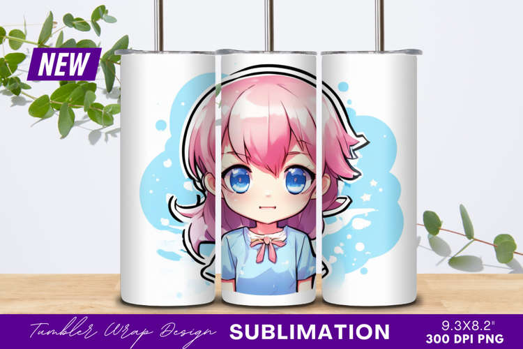 Cute pink haired anime girl illustration tumbler png example image 1