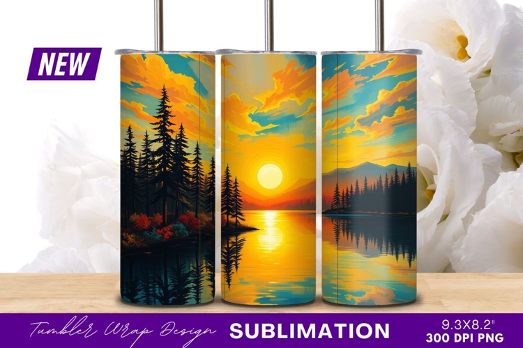 Golden Sunset Over Lake And Forest Tumbler Png