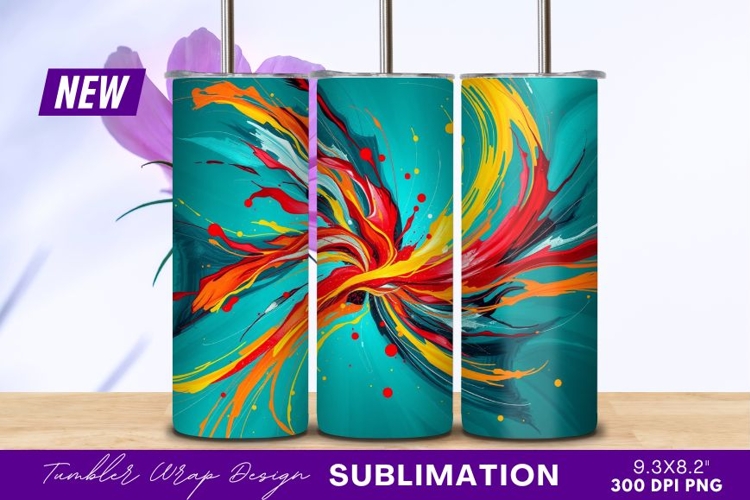 Abstract Colorful Paint Splashes On Turquoise Tumbler