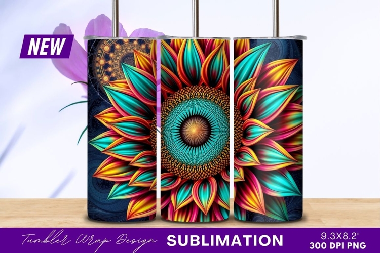 Vibrant colorful sunflower abstract art tumbler png