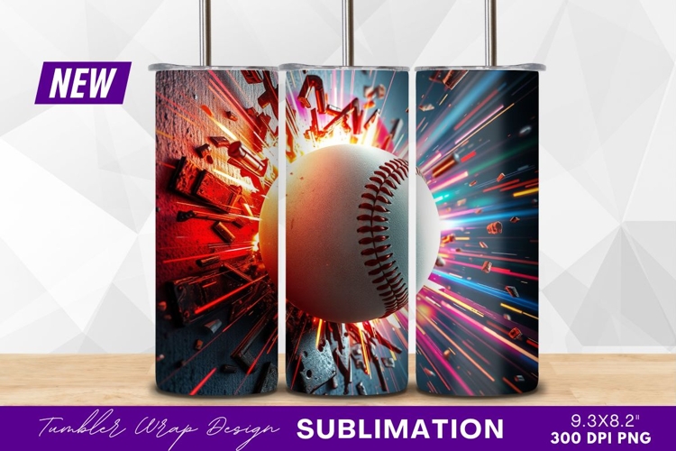 Baseball impact breaking wall with motion blur tumbler png
