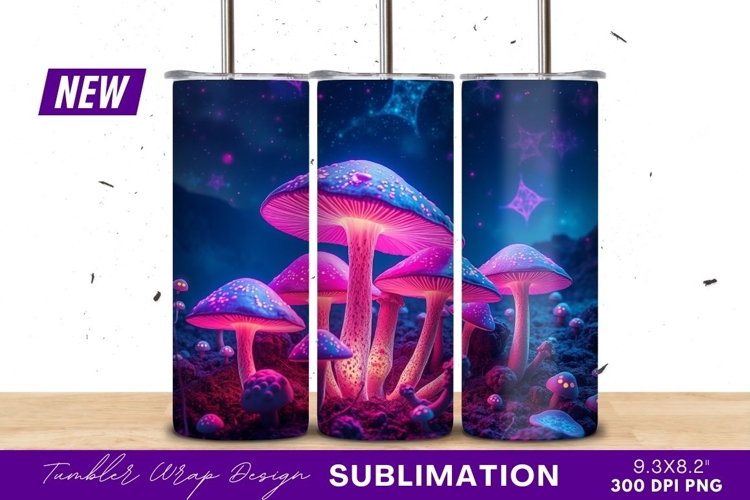 Luminous fungi landscape tumbler png