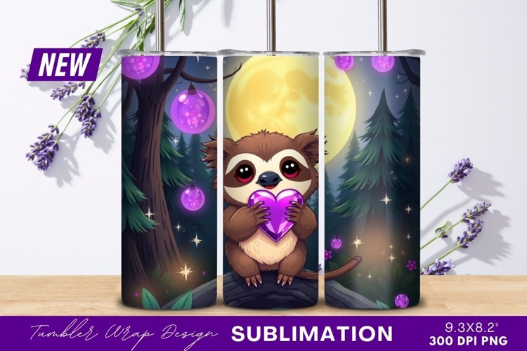 Sloth holding heart under moonlight tumbler png