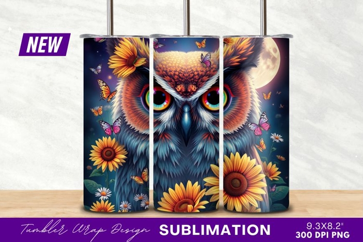 Whimsical Owl With Sunflowers And Butterflies Tumbler