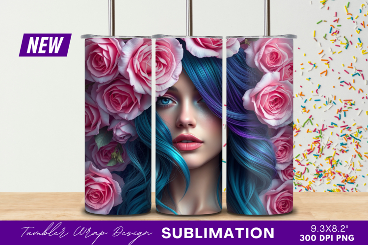 Woman Portrait With Roses Tumbler Png