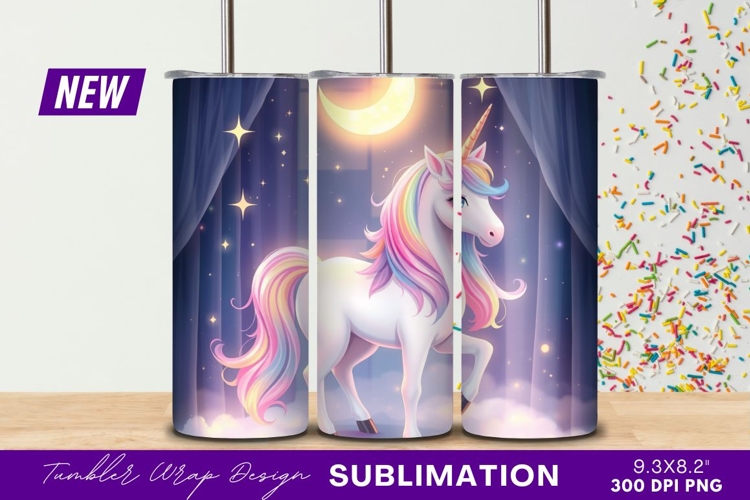 Pastel Unicorn With Moon And Stars Tumbler Png