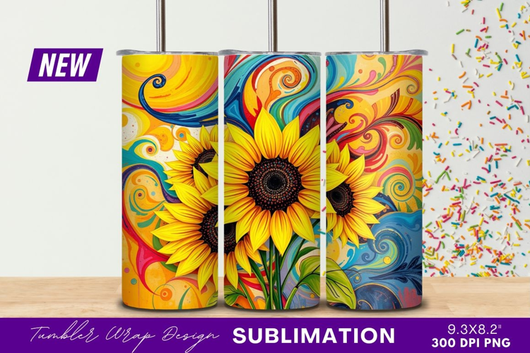 Vibrant Sunflowers Art With Colorful Abstract Tumbler