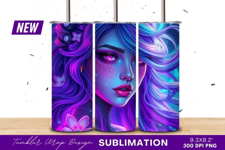 Beautiful Woman With Neon Hair And Floral Accents Tumbler