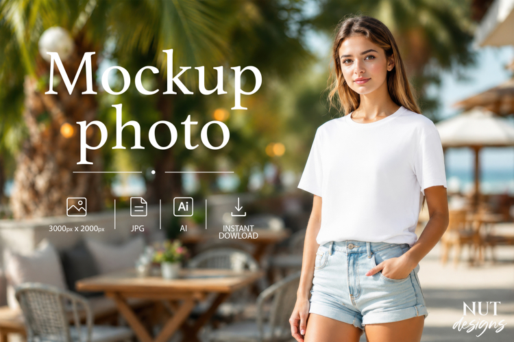 White shirt mockup, beach shirt mockup, blank tee mockup