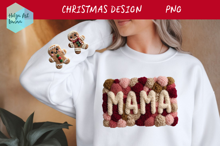 Latch Hook Yarn Christmas| Mom Christmas Sleeve Design PNG