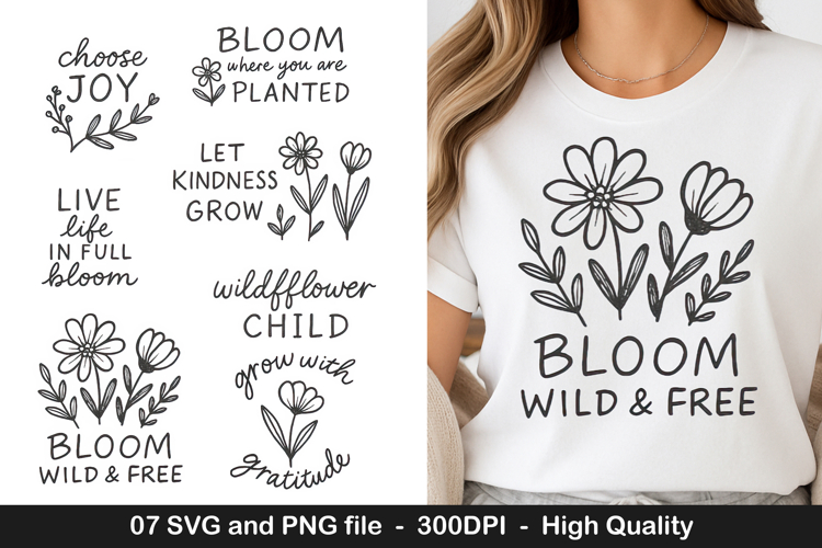 Positive quote svg, wildflower svg, floral sublimation deign