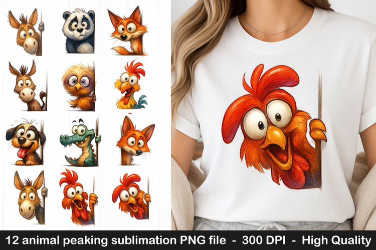 Grumpy animal peaking watercolor sublimation design