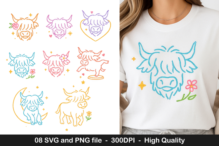 Highland cow svg, hand-drawn highland cow svg,