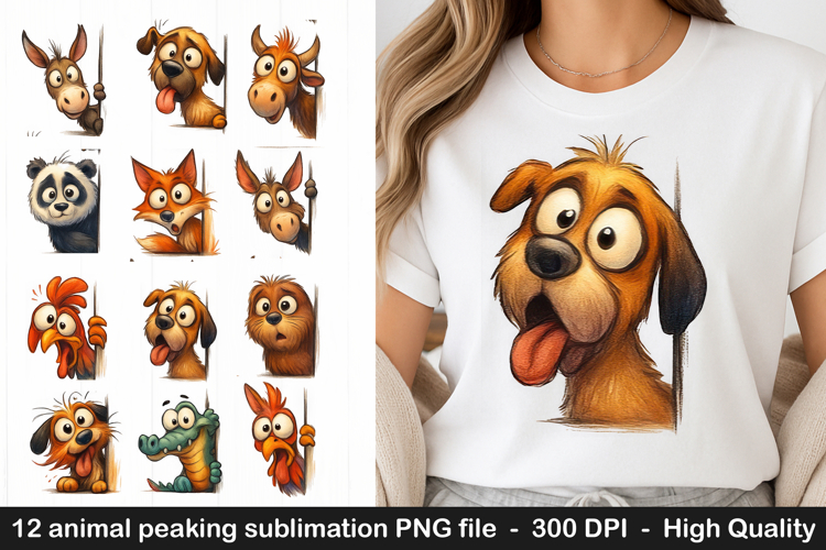 Grumpy animal peaking watercolor sublimation design