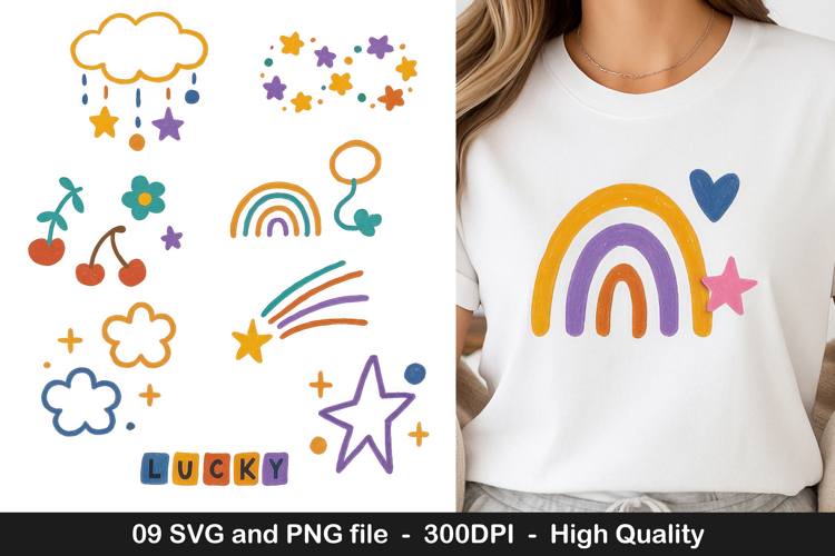 Colorful hand draw Doodle clipart SVG and PNG