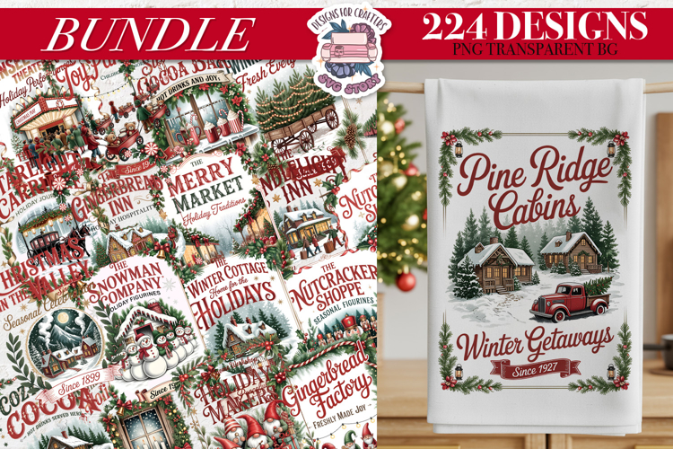 Christmas Vintage Clipart Bundle Sublimation 224 PNG Towels