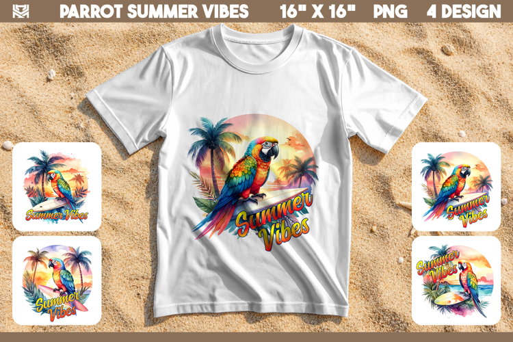 Summer Vibes Parrot Surf T-Shirt,Totebag Sublimation Design