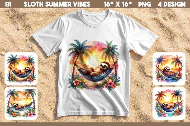 Tropical Sloth Summer T-Shirt,Totebag Sublimation Design