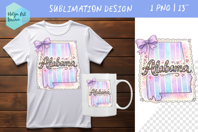 Floral state map sublimation. Clipart Alabama