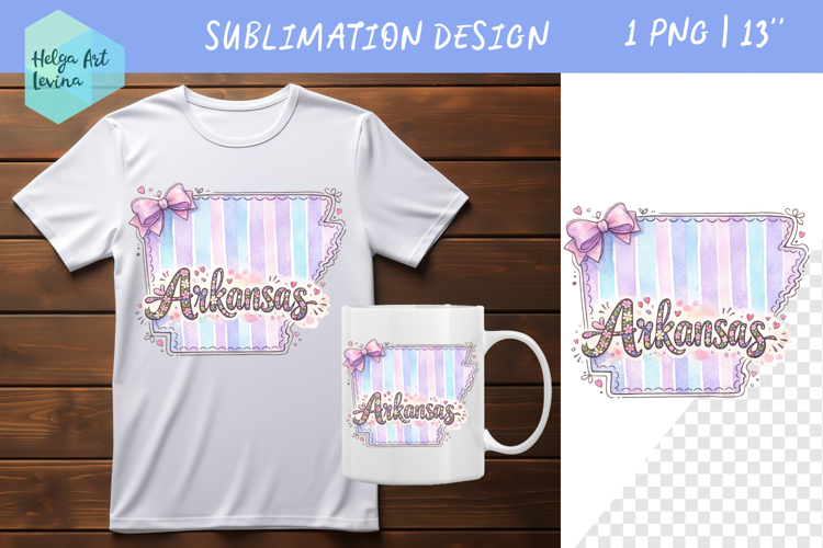 Floral state map sublimation. Clipart Arkansas