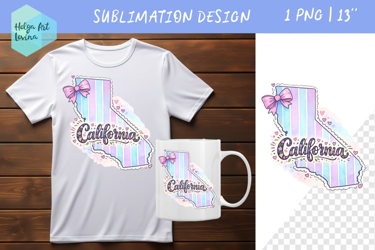Floral state map sublimation. Clipart California