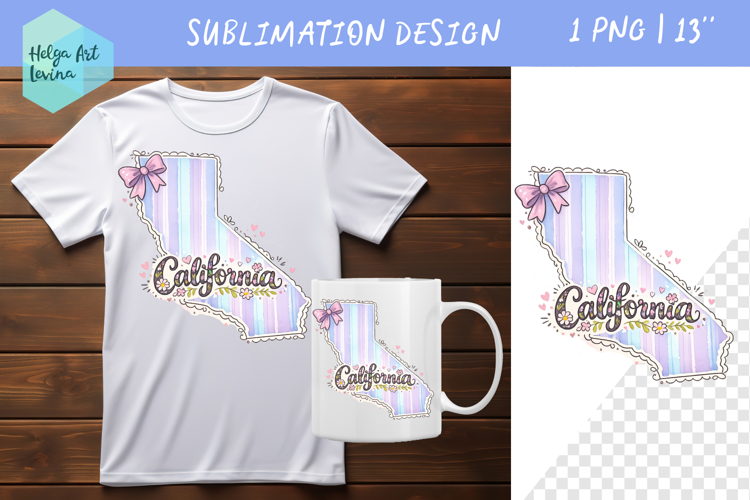 Floral state map sublimation. Clipart California