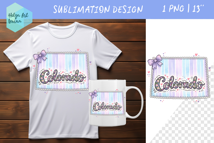 Floral state map sublimation. Clipart Colorado