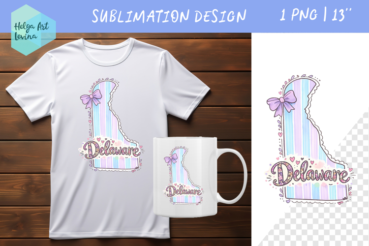 Floral state map sublimation. Clipart Delaware