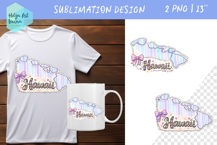 Floral state map sublimation. Clipart Hawaii