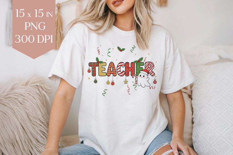 Teacher Christmas PNG, Santa Ghost Sublimation