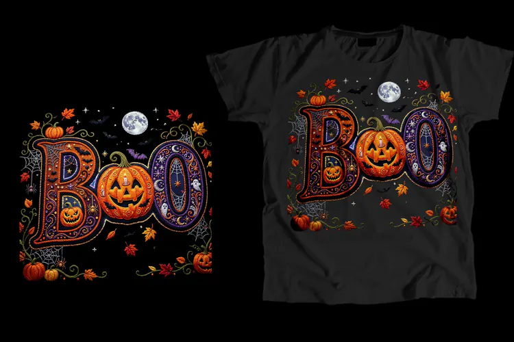 Gothic Pumpkin BOO Halloween T-Shirt PNG
