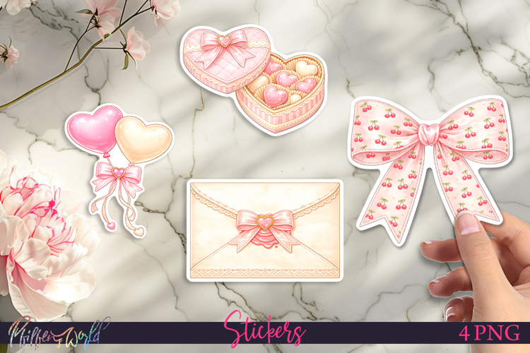 Coquette Stickers | Cute Girly Aesthetic Clipart | Balloons