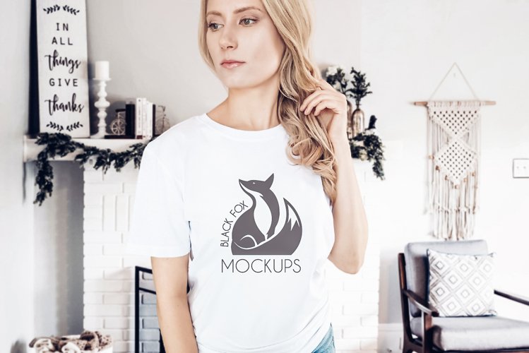 Christmas Xmas Winter White women t-shirt model mockup JPEG