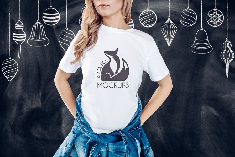 Christmas Xmas Winter White women t-shirt model mockup JPEG