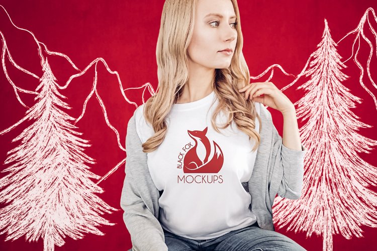 Christmas Xmas Winter White women t-shirt model mockup JPEG