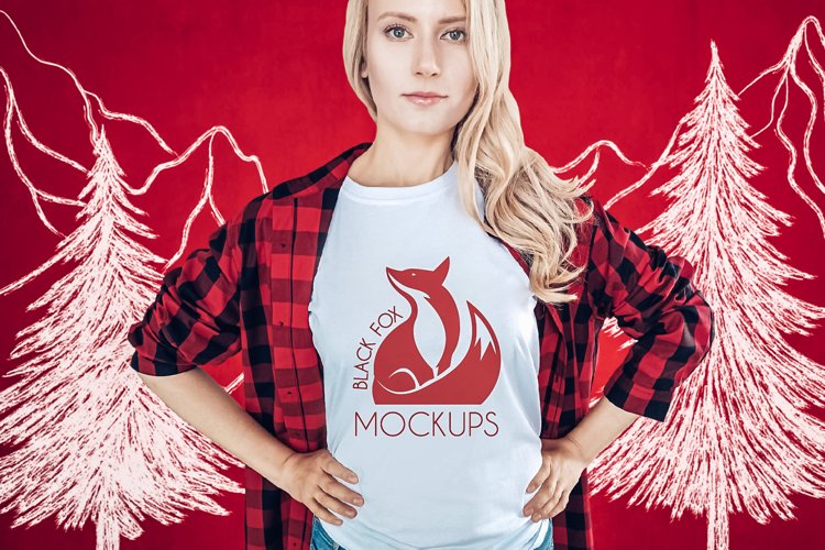 Christmas Xmas Winter White women t-shirt model mockup JPEG