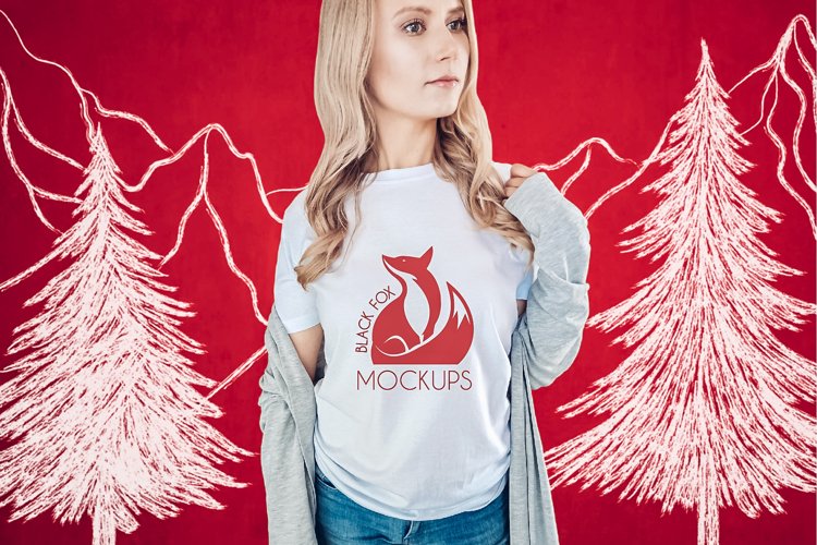 Christmas Xmas Winter White women t-shirt model mockup JPEG